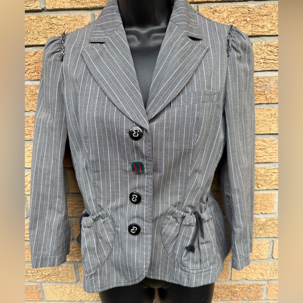 Hugo Boss Gray Pinstripe Blazer with Notched Lapel